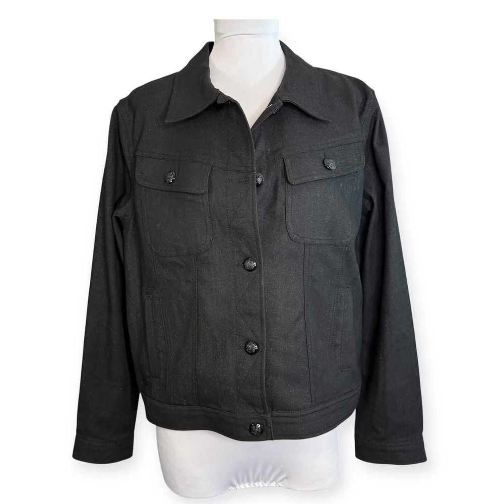 LRL Lauren Jeans Co Ralph Lauren Black Metallic‎ Denim Jacket XL Button Up